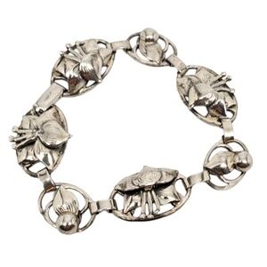 LANG Sterling Silver Floral Oval Link Bracelet #17614